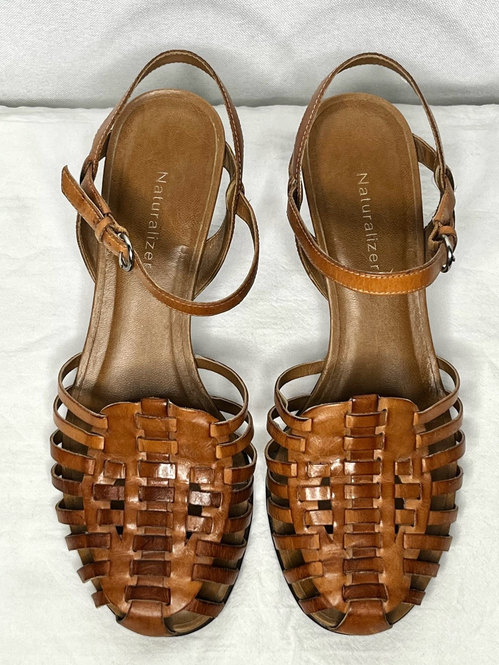 ✨ Naturalizer Leather Woven Huarache Kitten Heel Sandals Brown Size 8